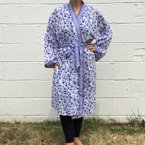 Hand-block Printed Floral-Patterned Cotton Robe from India