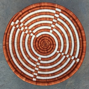 Brown and Cream Woven Straw Basket from Kenya