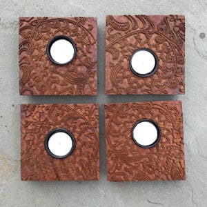 Floral and Vine Wood Block Votives from India