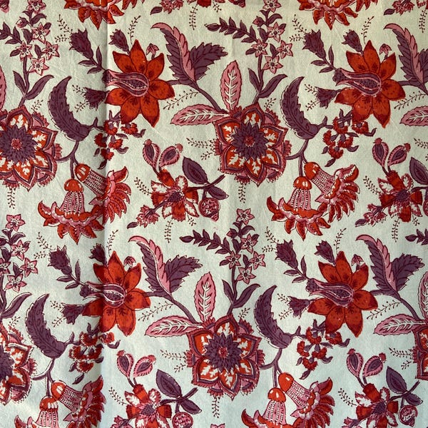 Indian Hand Block-Printed Floral King Bedspread Coverlet