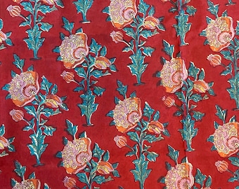 Indian Hand-block Printed Floral Twin Bedspread Coverlet / Tablecloth