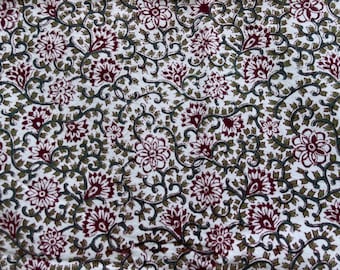 Indian Hand Block-Printed Christmas Floral Queen Bedspread / Tablecloth