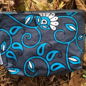 Blue, Gray and White Floral Makeup Bag from Kenya