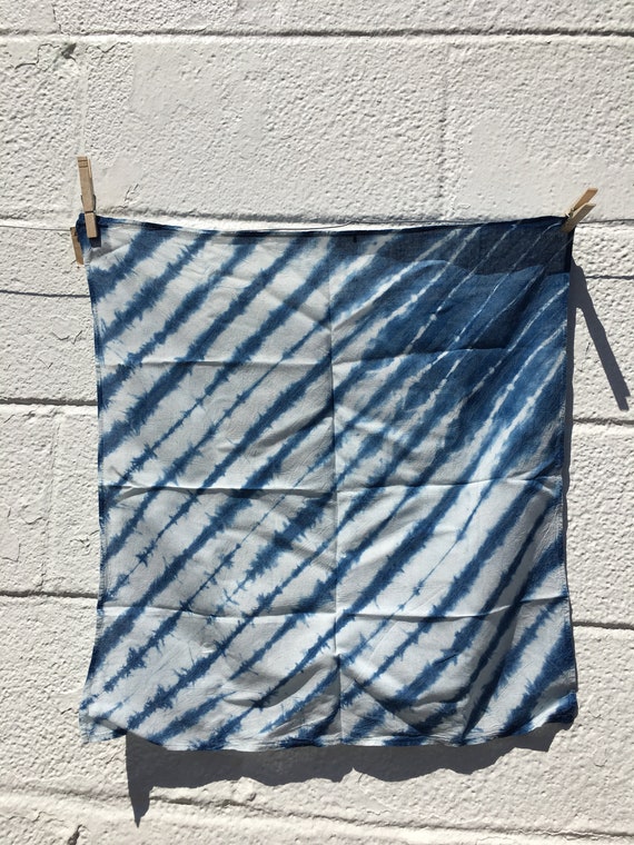 Indigo And White Striped Cotton Handkerchief From Thailand - 