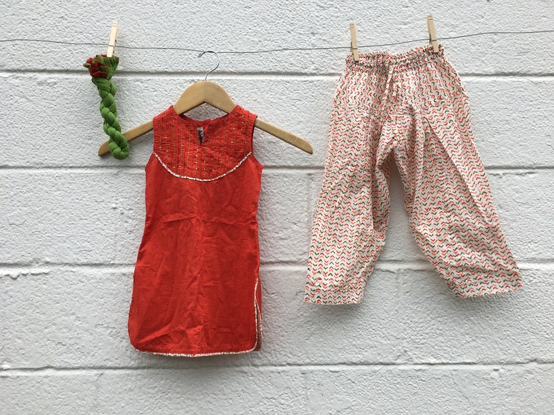Indian Hand-block Printed Size 3T Tunic and Pants Set image 1