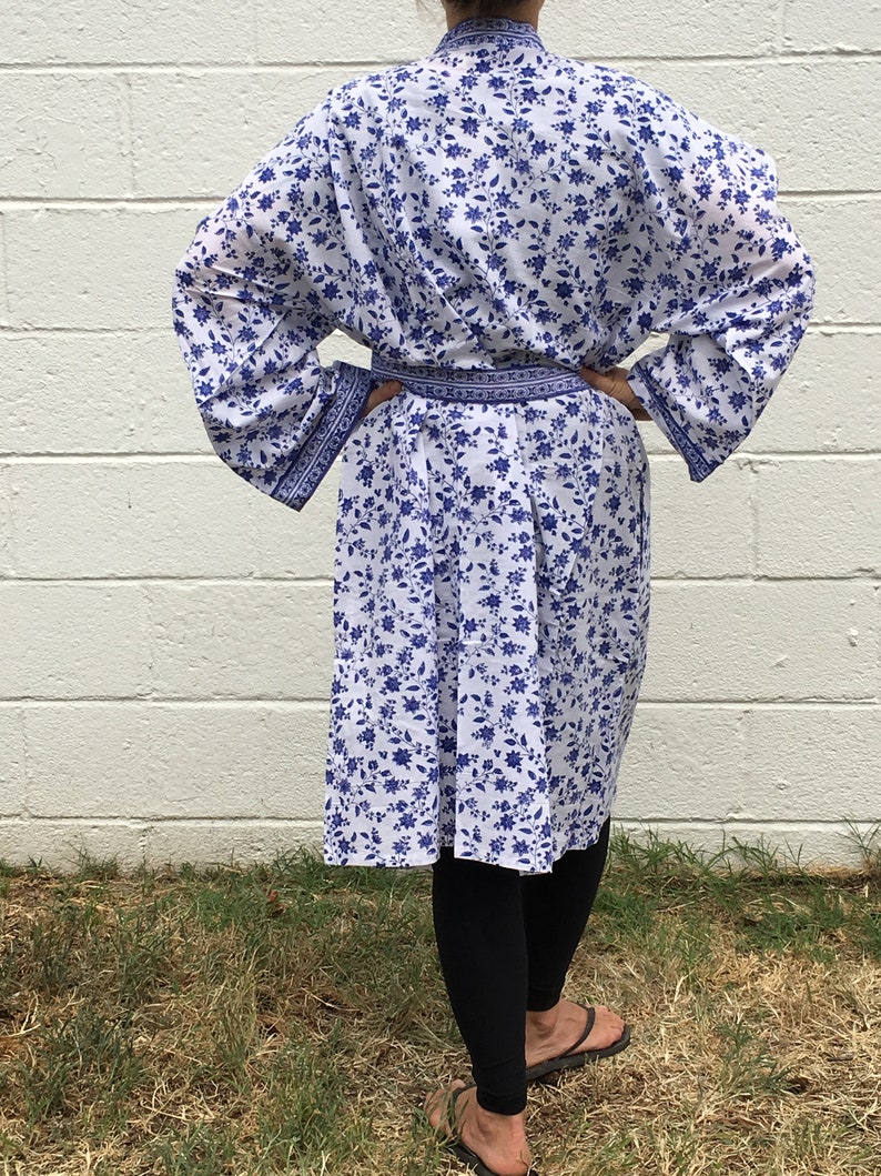 Handblock Printed Floralpatterned Cotton Robe From India Etsy