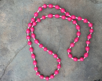 Pink Paper Bead Necklace from Tanzania