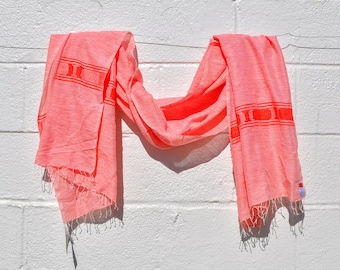 Red and White Geometric Cotton Scarf from Ethiopia