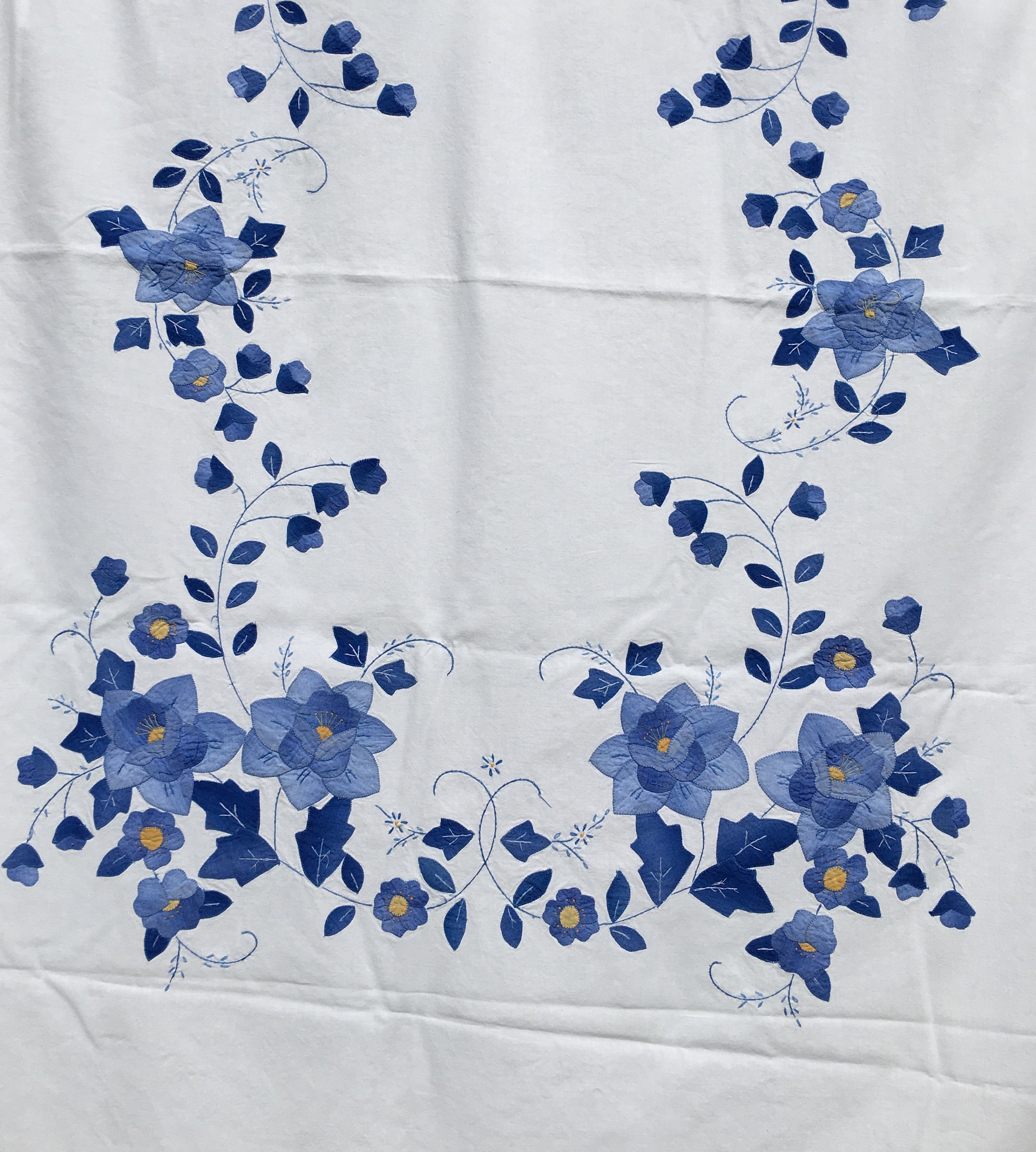 White Linen Tablecloth With Blue Floral Handstitched Design Etsy