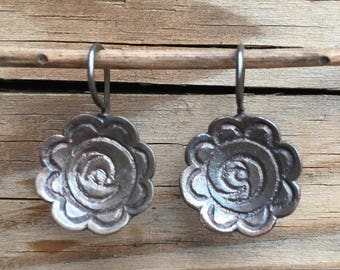 Oxidized Silver Flower Earrings from India