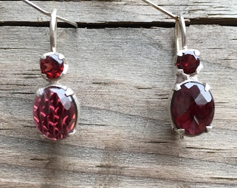 Dangling Oval Amethyst and Silver Earrings from India