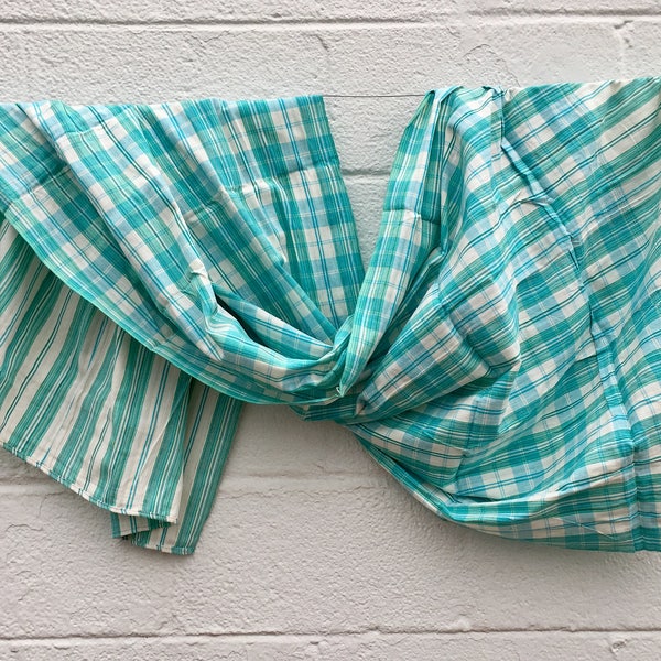 Handwoven Blue, Green, and Cream Checked Sampot Chang Kben or Sarang from Thailand