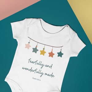 Christian Psalm 139:14 Fearfully and Wonderfully Made Onesie® Organic Baby Bodysuit