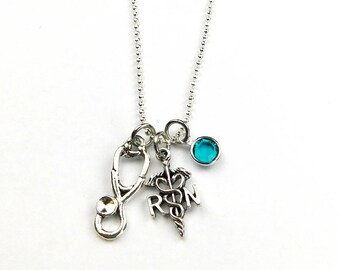 Nurse Necklace, RN Necklace, Nurse Jewelry, Initial Necklace, Personalized Necklace, Medical Charm Necklace, Graduation Gift, RN Student