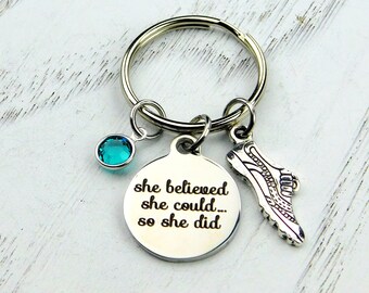 Runner's Keychain, Running Keychain, She Believed She Could, Motivational Keychain, Shoe Keychain, Journey, Personalized, Cross Country Gift