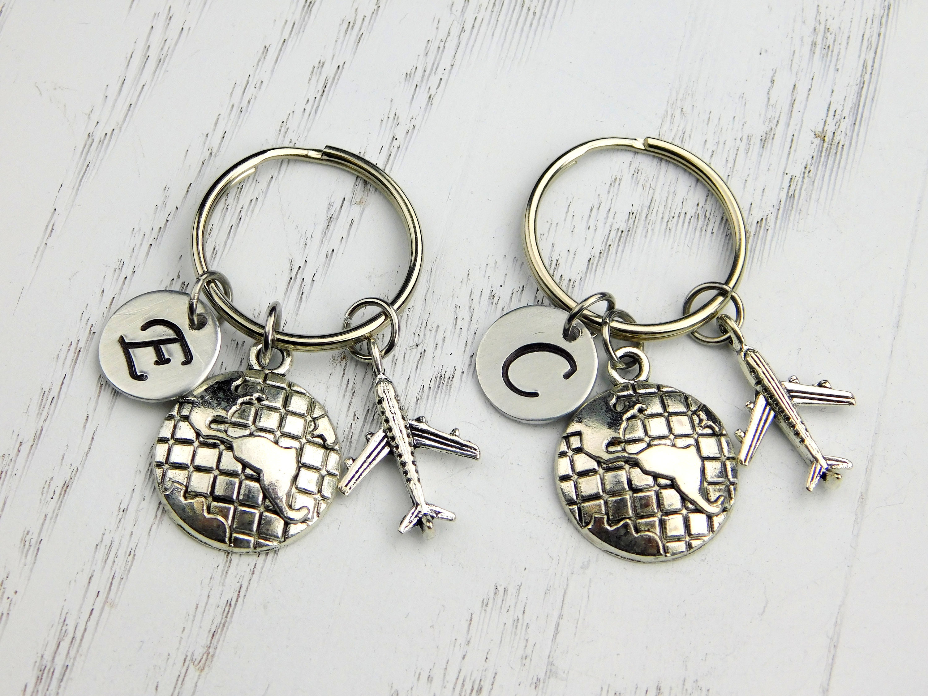 Globe Keychains Initial Keychains Long Distance Etsy