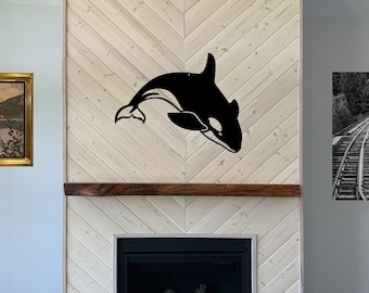 Orca Metal Wall Art, Steel Whale Decor, Ocean Wildlife Sign, Nautical Wall Hanging, Coastal or Beach House Decor