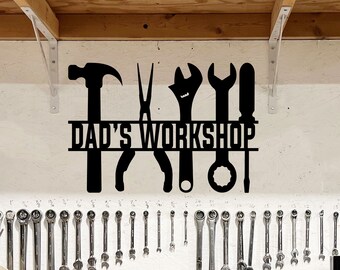 Dad's Workshop Metal Sign, Custom Garage Wall Art, Tool Shop Decor, Handyman Gift, Steel Workshop Plaque, Man Cave Sign