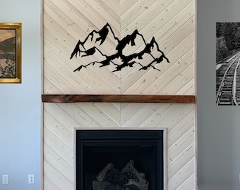 Mountain Metal Wall Art, Rustic Nature Decor, Steel Landscape Sign, Outdoor Wall Hanging, Cabin or Cottage Wall Art
