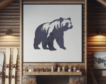 Grizzly Bear Metal Wall Art, Rustic Wildlife Decor, Steel Bear Silhouette, Cabin Wall Hanging, Nature Inspired Gift, Outdoor Garden Sign