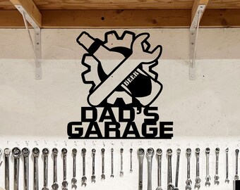 Dad's Garage Metal Sign, Custom Garage Wall Art, Steel Shop Decor, Handyman Gift, Workshop Plaque, Man Cave Sign