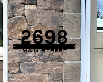 Modern Metal Address Sign, Centered House Numbers, Custom Steel Address Plaque, Outdoor Home Decor, Contemporary Entryway Sign