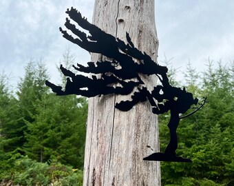 Windswept Pine Metal Wall Art, Rustic Tree Silhouette, Steel Nature Decor, Cabin or Cottage Wall Hanging, Outdoor Forest Sign