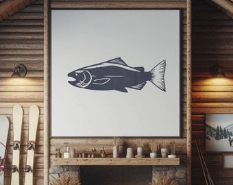 Salmon Metal Wall Art, Rustic Fish Decor, Steel Fishing Sign, Outdoor Wall Hanging, Cabin or Cottage Wall Art, Nature Gift