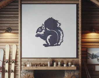 Squirrel Metal Wall Art, Rustic Woodland Decor, Steel Animal Silhouette, Outdoor Wall Hanging, Cabin or Cottage Nature Sign