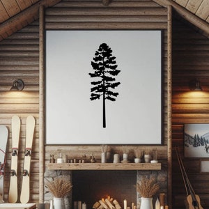 Arte de pared de metal con forma de pino ponderosa, silueta de árbol rústico, decoración natural de acero, colgante de pared para cabaña o casa de campo, letrero forestal para exteriores