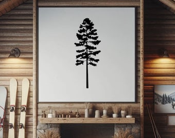 Ponderosa Pine Metal Wall Art, Rustic Tree Silhouette, Steel Nature Decor, Cabin or Cottage Wall Hanging, Outdoor Forest Sign