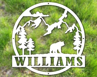 Mountain Bear Metal Address Sign, Custom Steel House Numbers, Rustic Wildlife Decor, Cabin Wall Art, Nature Home Gift, Outdoor Sign
