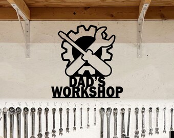 Dad's Workshop Metal Sign, Gear & Screwdriver Wall Art, Garage Decor, Custom Shop Sign, Gift for Dad, Handyman Wall Decor