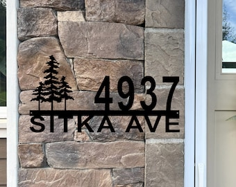 Modern Metal Address Sign, Trees Address Plaque, Outdoor House Numbers, Steel Tree Sign, Nature Home Decor, Cottage Address Marker