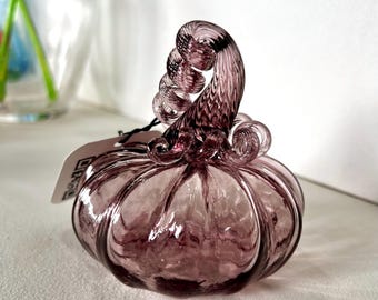 MINI Mauve/Purple Handblown Glass Pumpkin