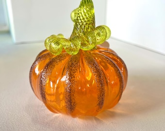 MINI Highlighter Orange/Green Handmade Glass Pumpkin