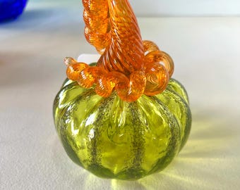 MINI Acid Green/Orange Handmade Glass Pumpkin