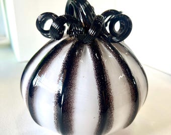 Black Stripe Handblown Glass Pumpkin