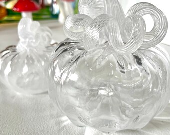 Pale White Handblown Glass Pumpkin
