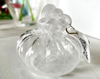 MINI Pale White Handblown Glass Pumpkin
