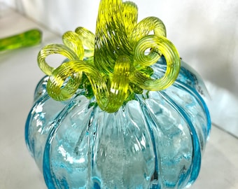 Copper Blue Handblown Glass Pumpkin