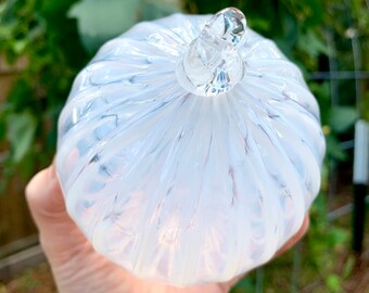 Transparent White Ornament - Ribbed - Handblown Glass