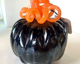 Reverse Halloween Handblown Glass Pumpkin