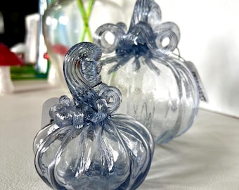 MINI Smoky Blue Handblown Glass Pumpkin