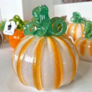 Orange Stripe Handblown Glass Pumpkin