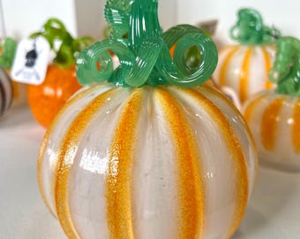 Orange Stripe Handblown Glass Pumpkin