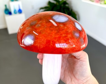 Blown Glass Mushroom - Red&White
