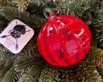Christmas Red Ornament - Ribbed - Handblown Glass