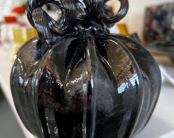 Black Handblown Glass Pumpkin