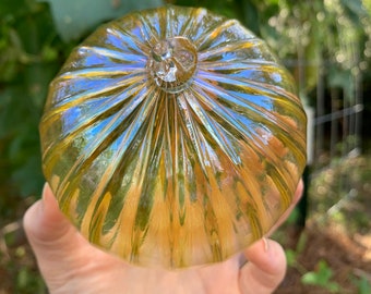 Iris Yellow Ornament - Ribbed - Handblown Glass